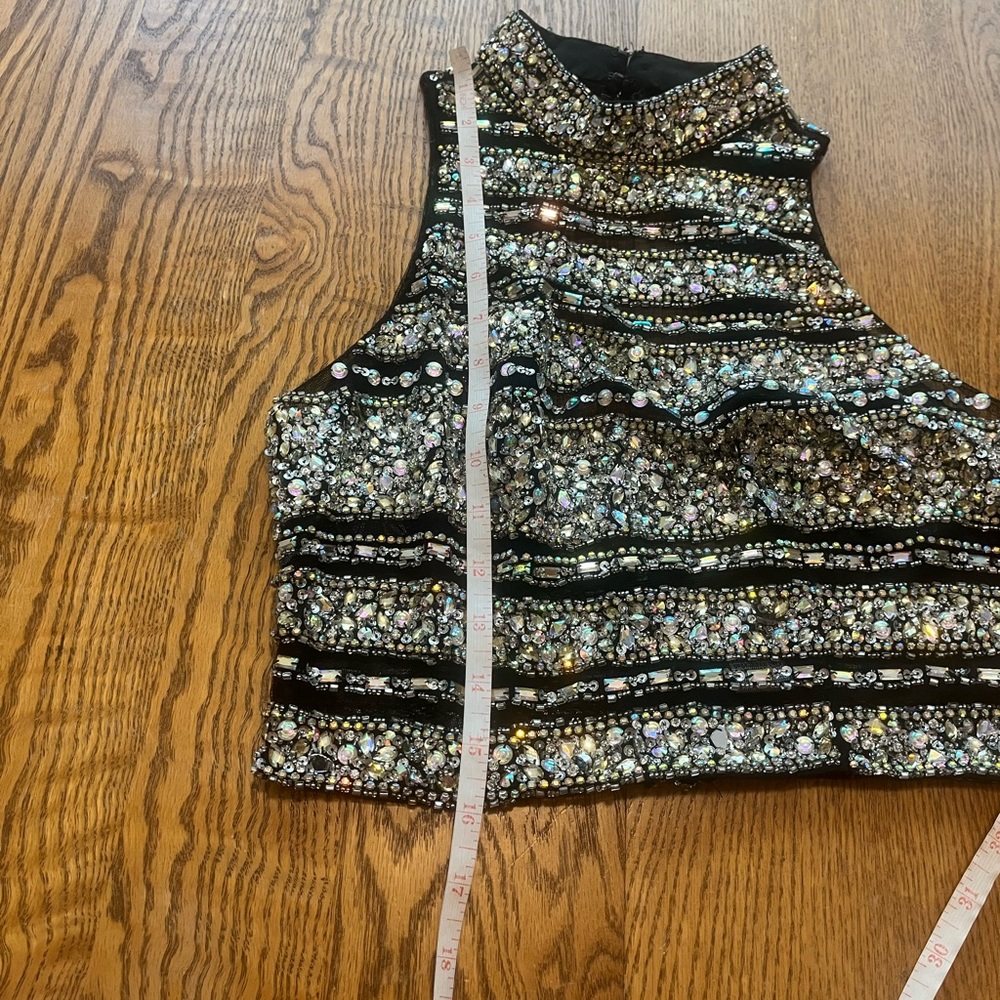 LAST CALL Vintage Jovani Rhinestone Beaded Sheer Halter Top Size 6 Iridescent - Picture 3 of 12